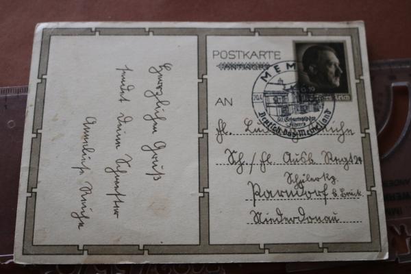 Postcard - Portrait of Adolf Hitler with special cancellation Memel